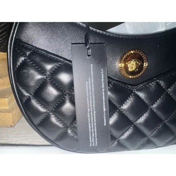 Versace Medusa Black Quilted Leather Shoulder/ crossbody Bag with Strap - Picture 3 of 14